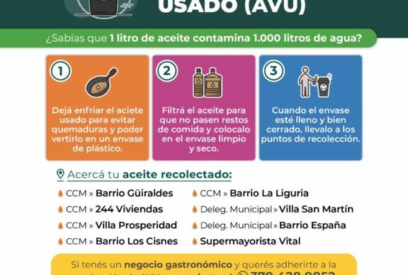 Iniciaron una campaña de recolección de aceite vegetal usado para proteger el agua y el suelo