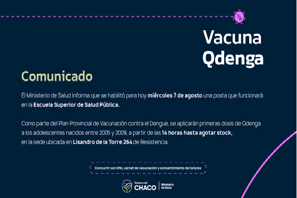 Dengue: habilitan vacunatorio en la escuela de Salud Pública