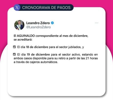 Leandro Zdero anunció el pago del aguinaldo